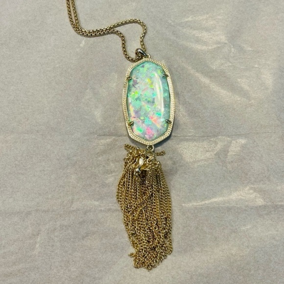 Kendra Scott Rayne Mint Opal Gold Tone Tassel Necklace NWOT - Picture 3 of 4